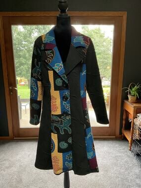 Violet Ruby Patchwork Dress Medium M Long Sleeve Cardigan Duster Kimono Abstract